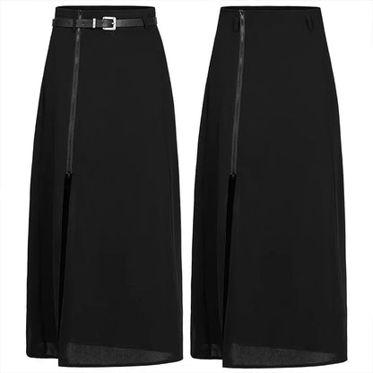 Chiffon Half Skirt Detachable Belt High Waist Long Skirts Women