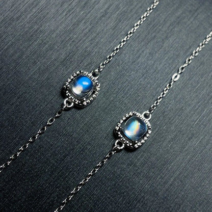 Lunar Charm Crown: S925 Silver Moonstone Bracelet