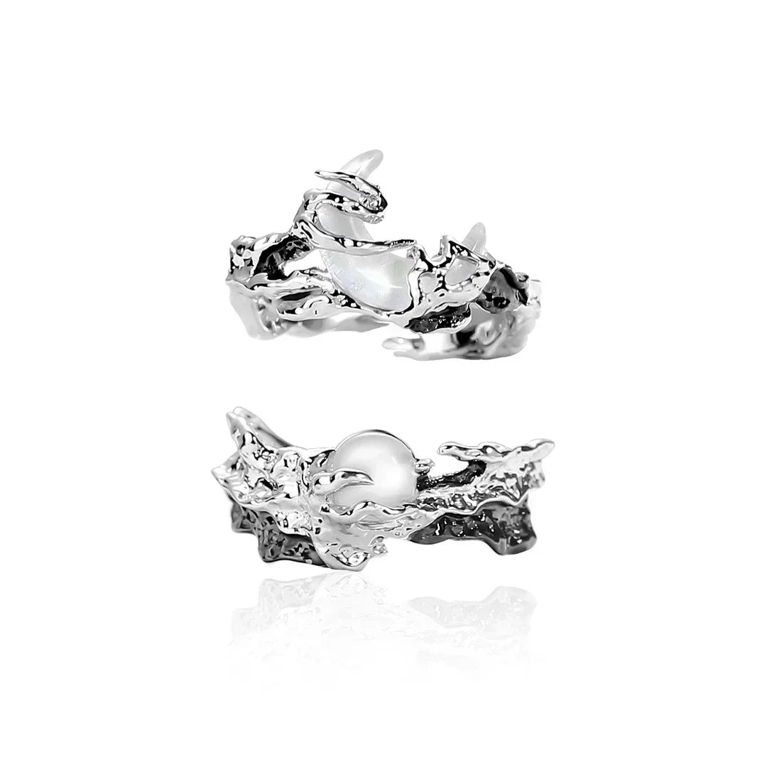 Celestial Trio: Sun, Moon & Stars Textured Ring
