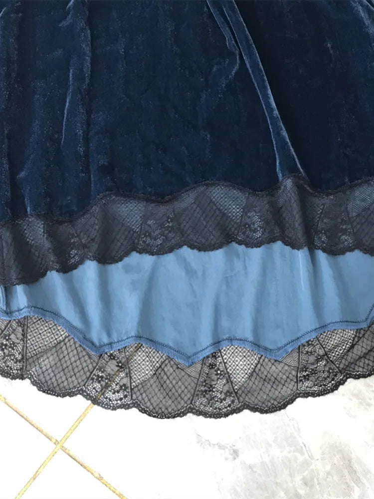 Velvet Lace Stitching Skirt