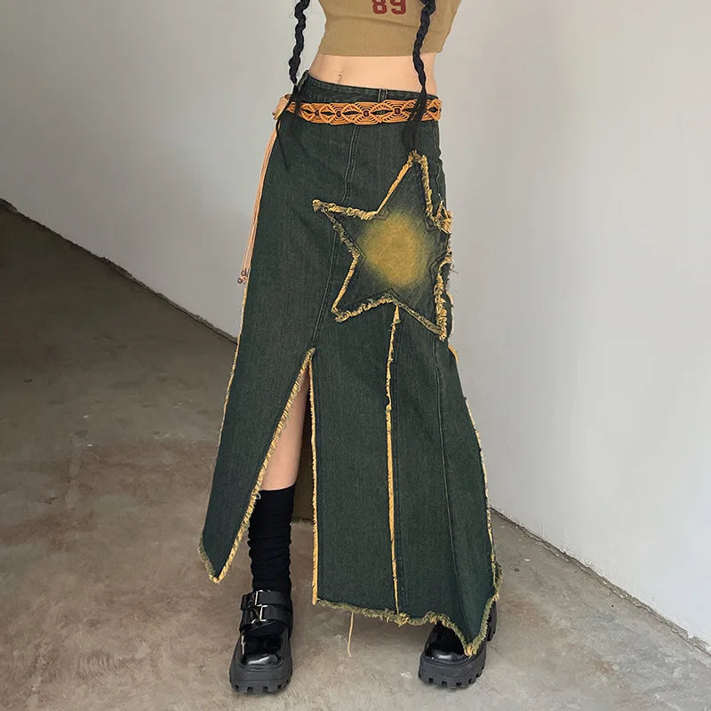 Casual Loose Tassel Long Women Denim Skirts