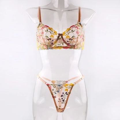 Boho Floral Sheer Lingerie Set: Bra & Panty Duo