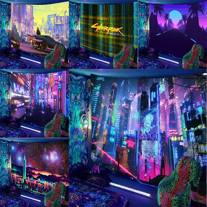 Fluorescent Cyberpunk Tapestry Wall Hanging