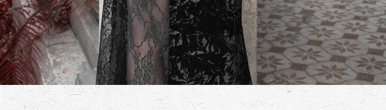 Gothic Velvet Slim Fit Lace Fishtail Dress for Women