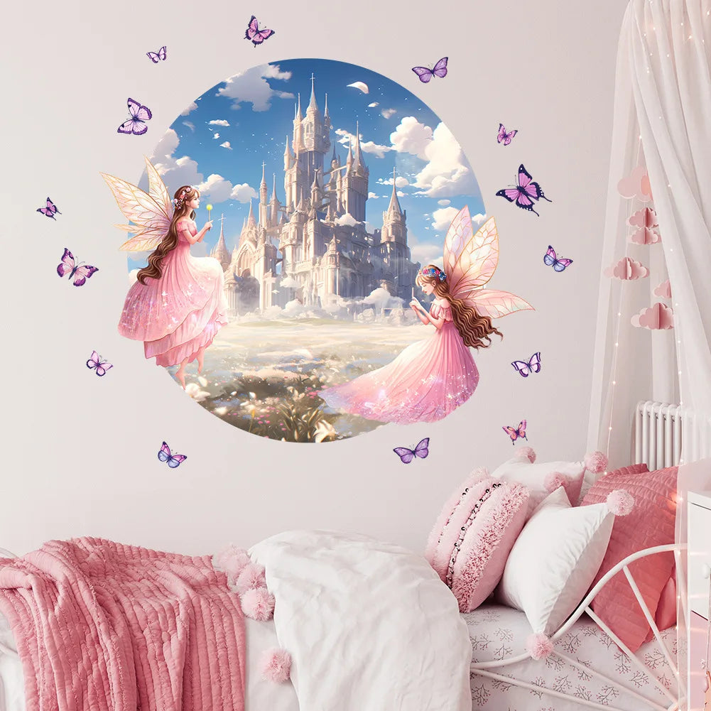 Creative butterfly princess castle sticker for girls room