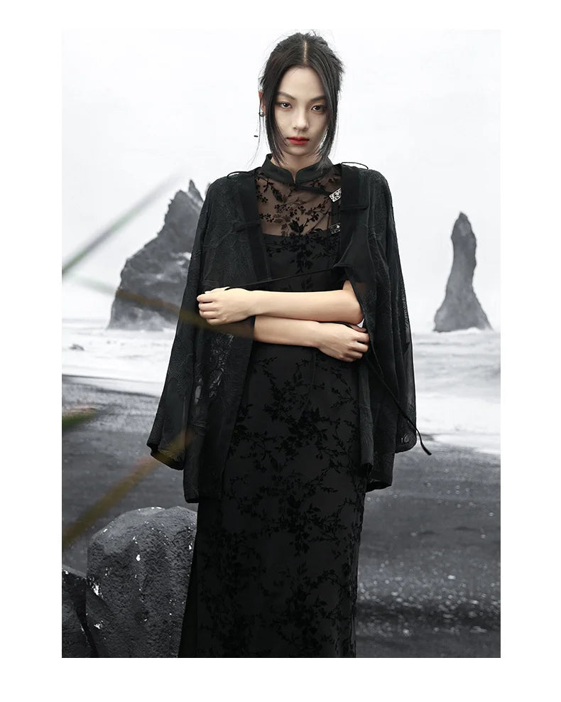 Summer Elegance: Crane Emblem Black Jacket for Women