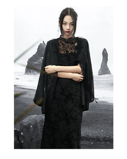 Summer Elegance: Crane Emblem Black Jacket for Women