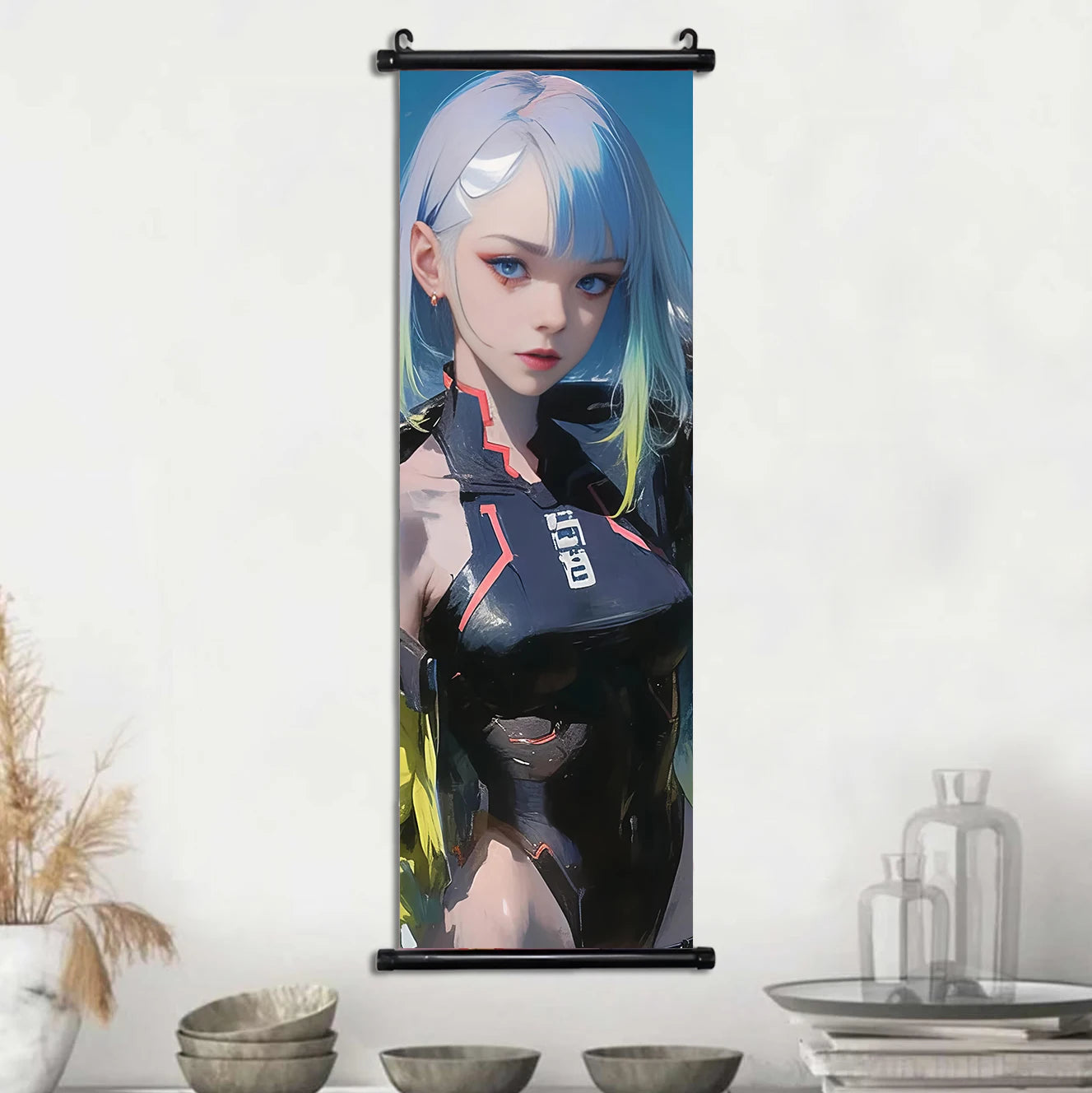 Cyber Rebecca Scroll Canvas: Futuristic Wall Art