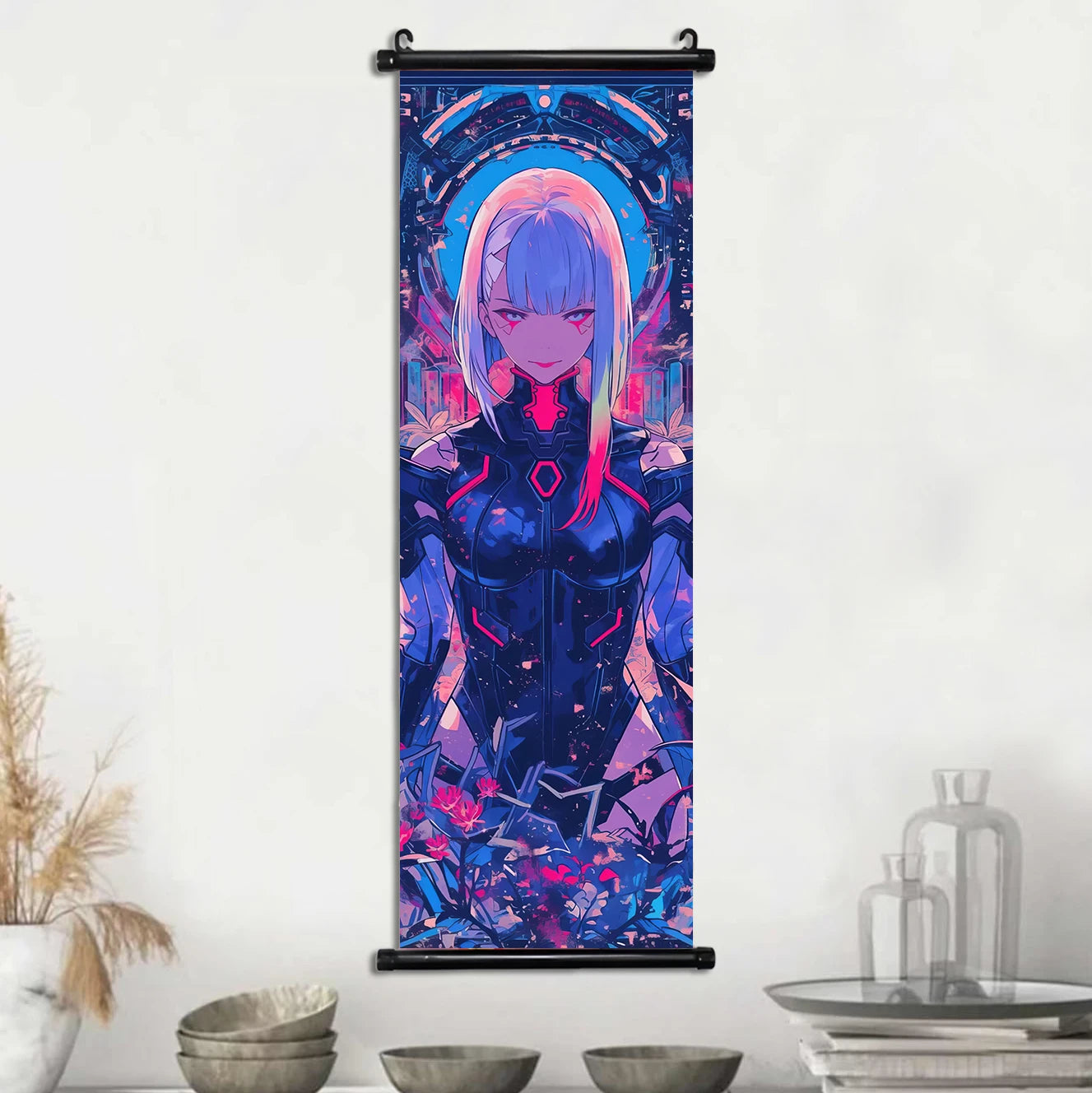 Cyber Rebecca Scroll Canvas: Futuristic Wall Art