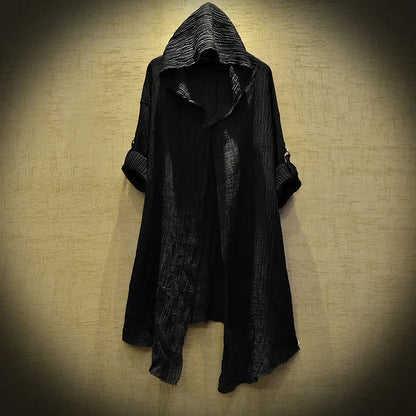 Coat Black robe Translucent Linen cloak