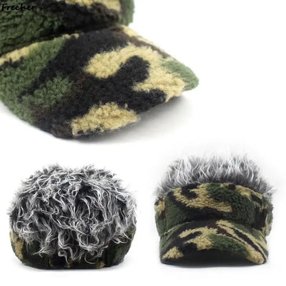 Wig Hat Keep Warm Plush Baseball Caps