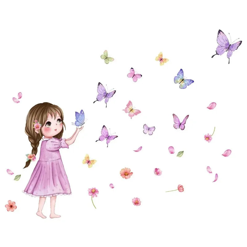 Cute Cartoon Butterfly Girl Wall Sticker Baby Room