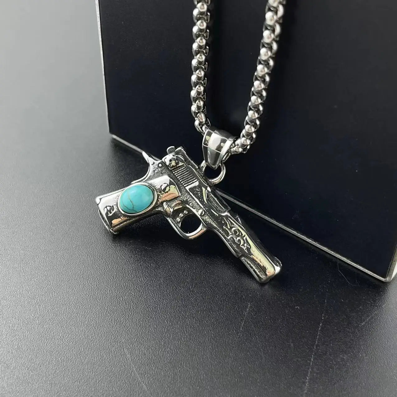 Wholesale 316L Stainless Steel Gun Mens Pendant Hip Hop Turquoise AK47 Guns Titanium Chain Military  Necklace Jewelry Accesories