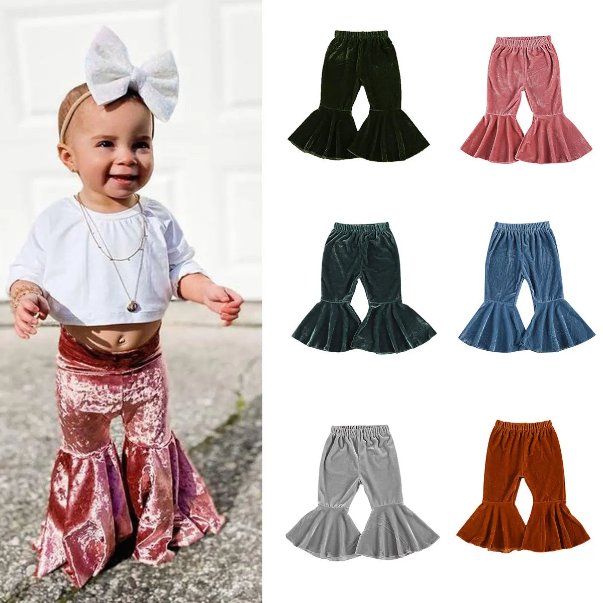 Multicolor Flared Pants Toddler Velvet