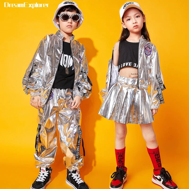 Hip Hop Boys Silver Jacket Child Streetwear