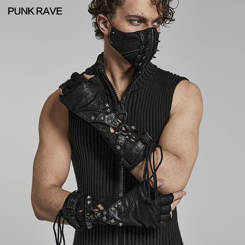 Punk PU Army Style Fingerless Gloves