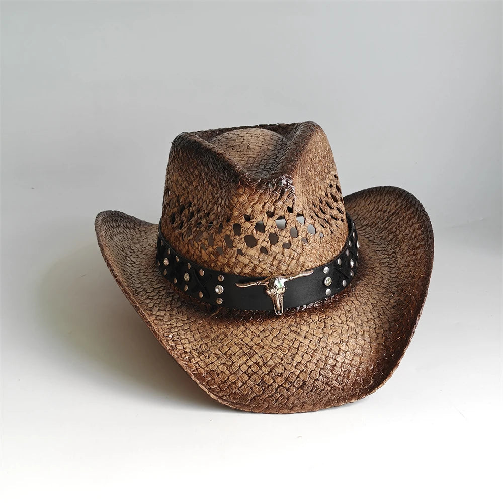 Western Cowboy Hat — Unisex Straw Wide Brim