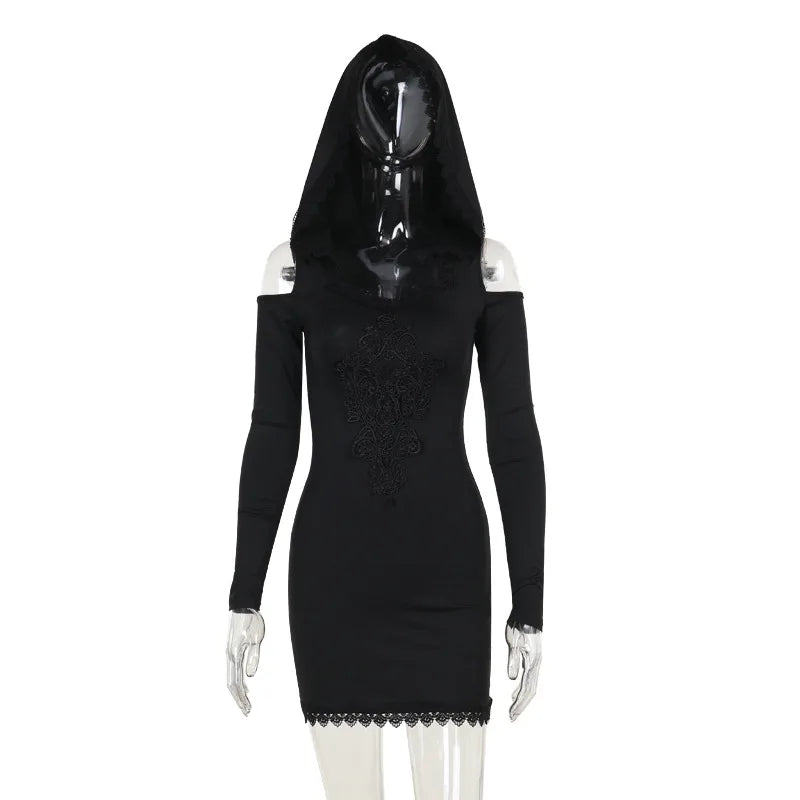 Gothic Velour Hooded Mini Dress