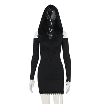 Gothic Velour Hooded Mini Dress