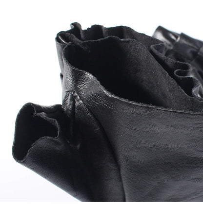 Real Leather Gloves Black Fashion Fingerless Unlined Gloves