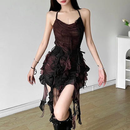 Retro Gradient Summer Halter Dress with Tassels