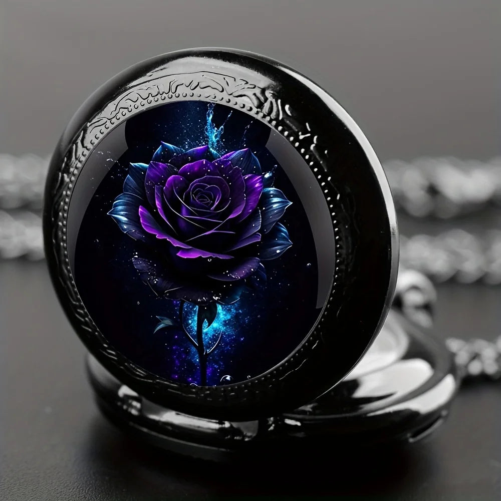 Name: Retro Orchid Quartz Pocket Watch & Necklace