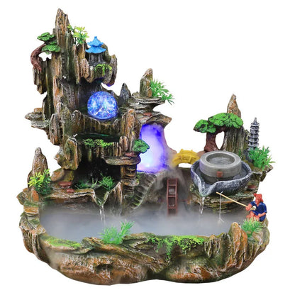 Mountain View Rockery Fountain Water Circulation Small Fish Tank Garden Bonsai Decoration Lucky Feng Shui Ornaments & Humidifier