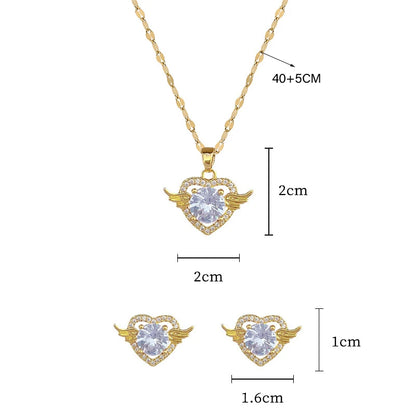 Heart Wing Zircon Flower Charm Necklace