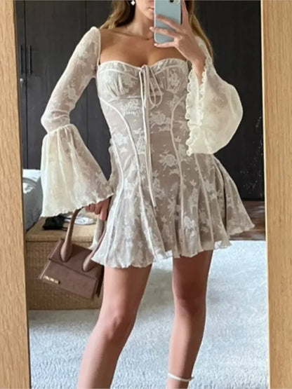 Sexy Lace Square Collar Mini Dress