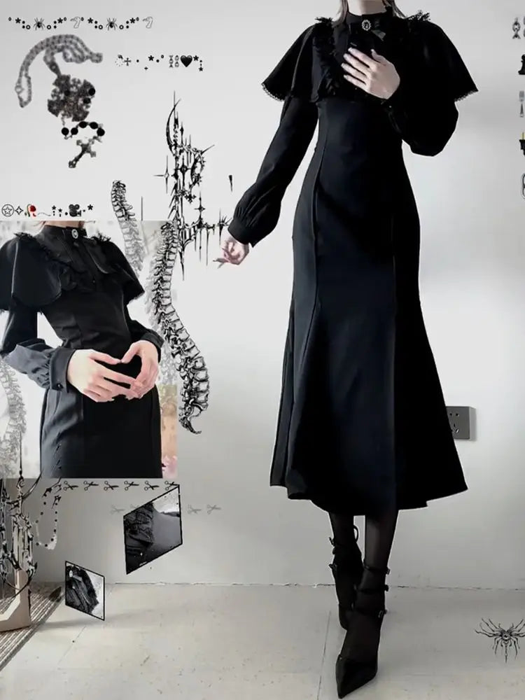 Gothic Lace Bow Dress — Y2K Streetwear