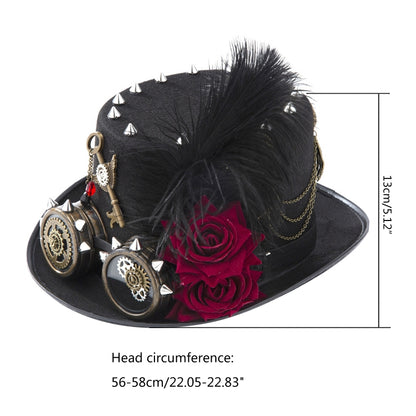 Victorian Steampunk Hat with Rose Chain & Feathers
