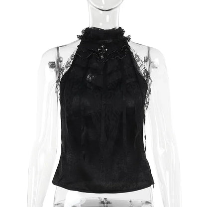 Nostalgic Lace Gothic Crop Tank for Retro Street Style