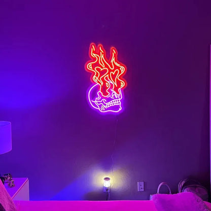 Custom Neon Skull Light - Handmade Wall Art Decor