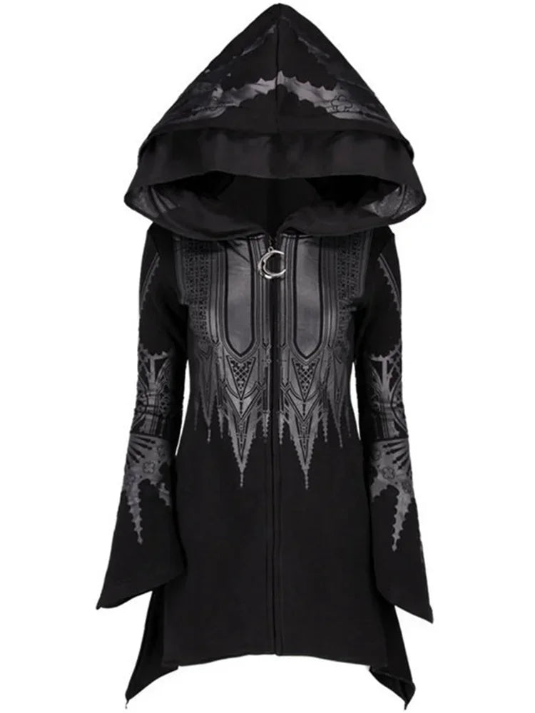 Street Goth Punk Style Black Long Hooded