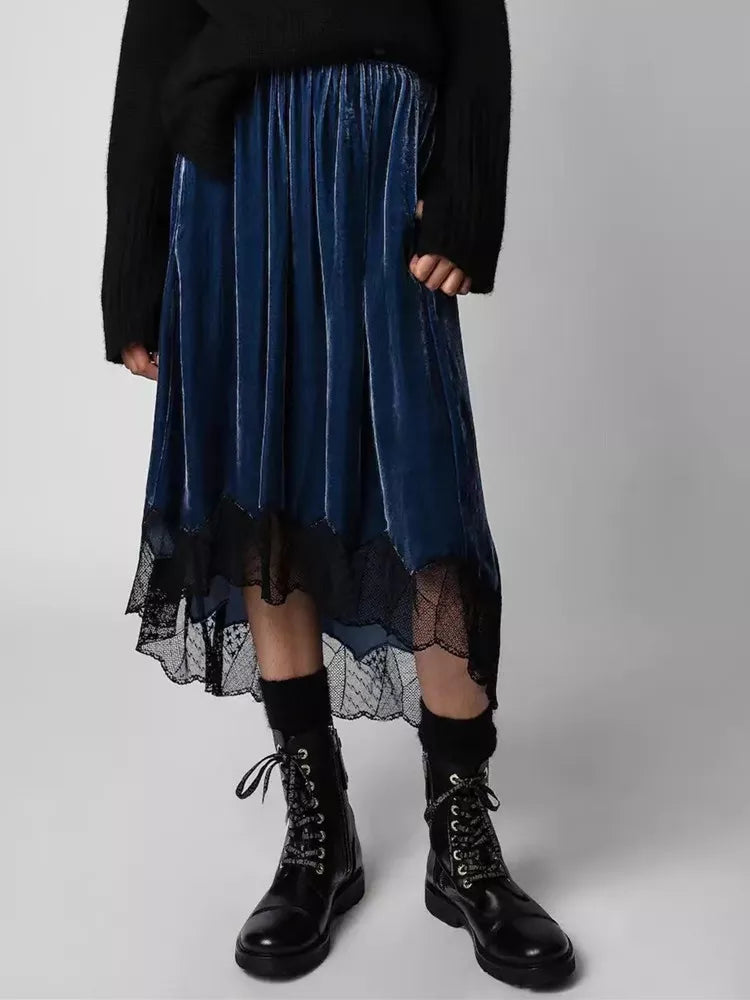 Velvet Lace Stitching Skirt