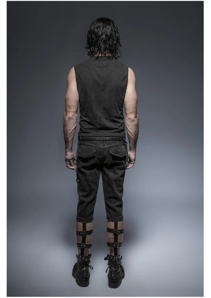 Black Punk Rock Cotton Vest for Men