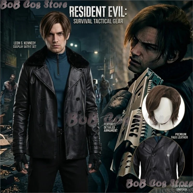 Leon Kennedy Cosplay Costume — Brown Leather Jacket & Tactical Set