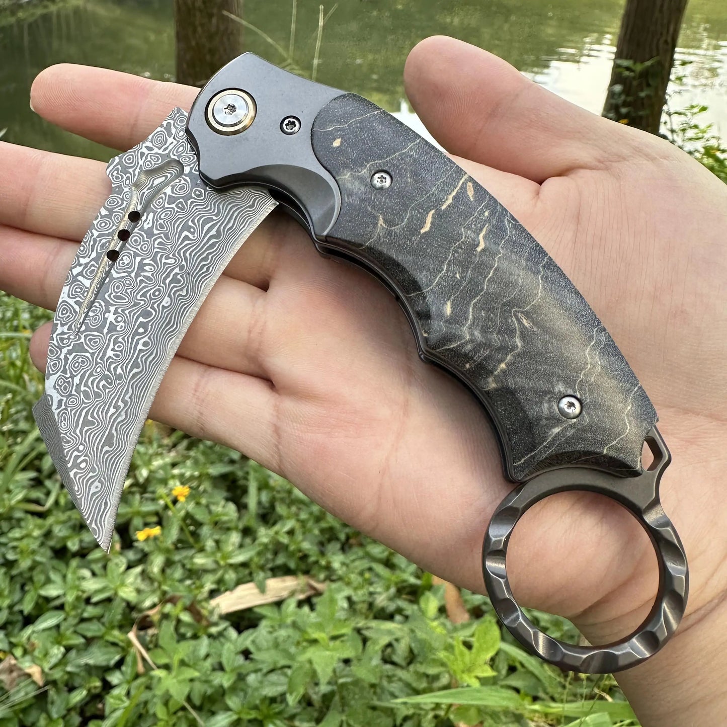 Topwell VG10 Damascus Claw Knife & Leather Sheath