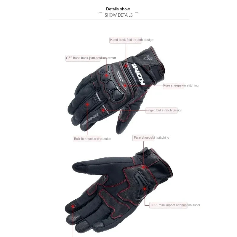 KOMINE GK-856 Windproof Sheepskin Moto Gloves