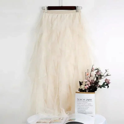 Tulle Mesh Skirt Elegant Elastic Waist Fairy