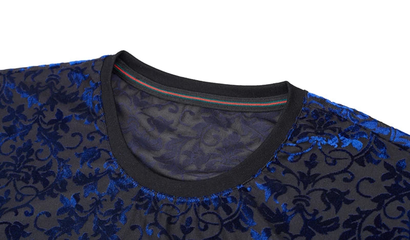 Royal Blue Floral Embroidery Transparent Tshirt