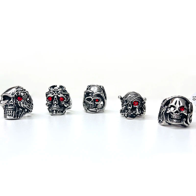 10 Pcs Stainless Steel Skull Head Rings