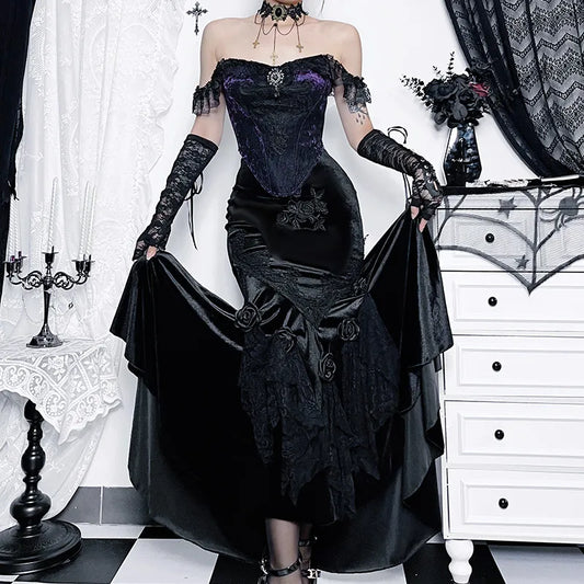 Mall Goth Velvet Steampunk Long Skirt