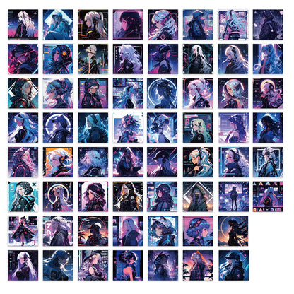 Futuristic Cyberpunk Girl Sticker Pack - 10/62 PCS