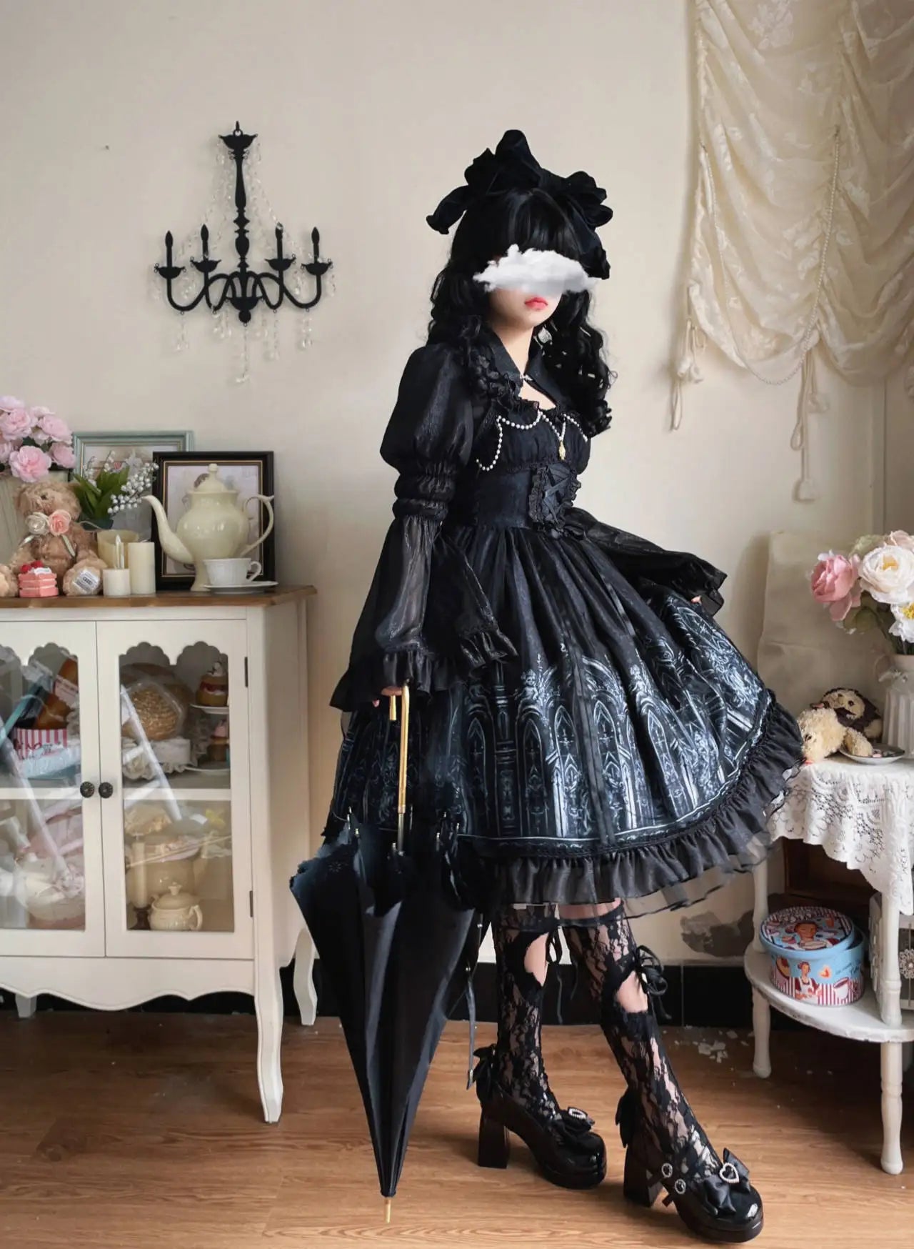 Flare Sleeve JSK Dress with Cape by Godivana