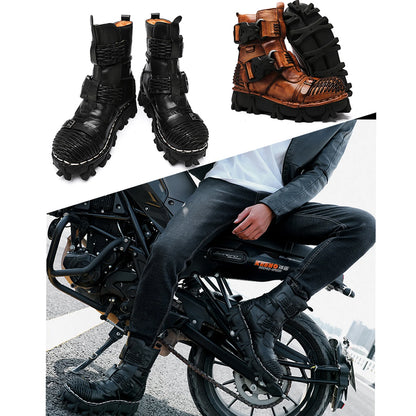 Men's Genuine Leather Motorcycle Boots Skull