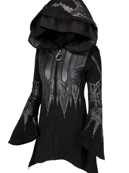 Street Goth Punk Style Black Long Hooded