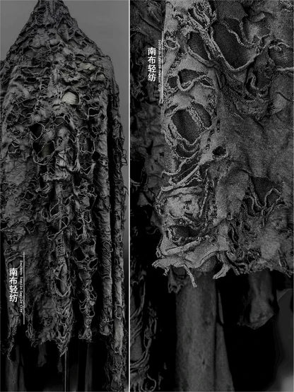 Black Tattered Knit Fabric - Eco-Friendly Textiles