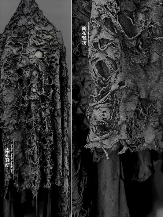 Black Tattered Knit Fabric - Eco-Friendly Textiles