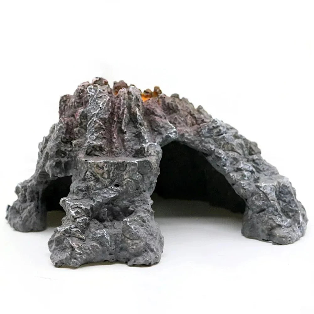 Volcano Shape Aquarium Decorations Resin Cave